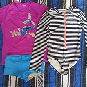 Lands' End Kids Swim Rashguards - Pink, Blue, and Navy Stripes